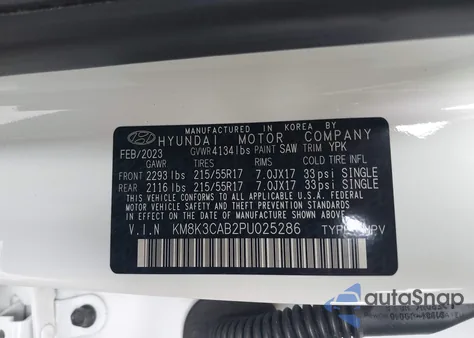 2023 Hyundai Kona Sel из США, поврежденный, VIN KM8K3CAB2PU025286